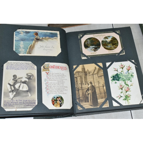 597 - TWO ALBUMS OF POSTCARDS containing approximately 391 miscellaneous examples from the early 20th cent... 