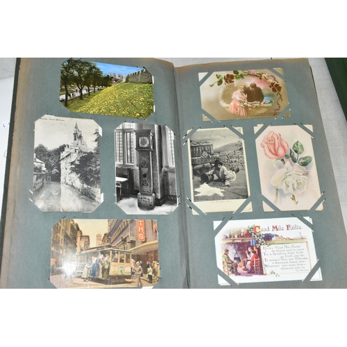 599 - TWO ALBUMS OF POSTCARDS containing approximately 407 miscellaneous examples (including large cards a... 