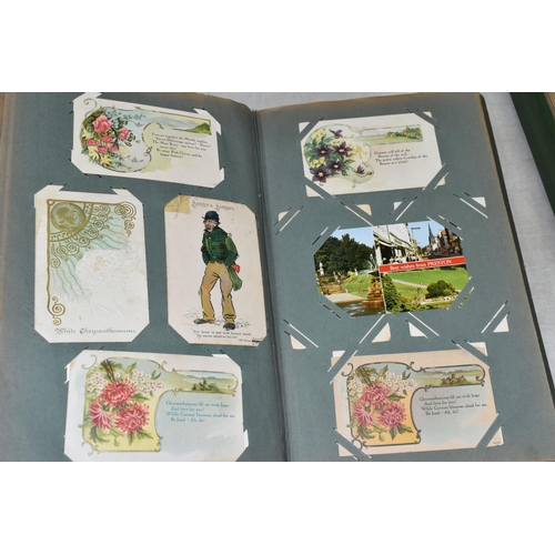 599 - TWO ALBUMS OF POSTCARDS containing approximately 407 miscellaneous examples (including large cards a... 