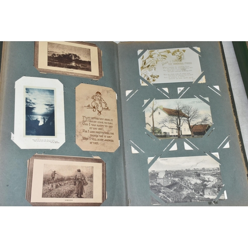 599 - TWO ALBUMS OF POSTCARDS containing approximately 407 miscellaneous examples (including large cards a... 