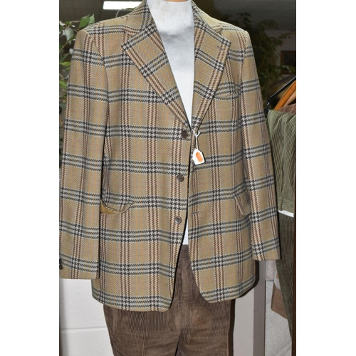 577 - A QUANTITY OF GENTLEMEN'S VINTAGE CLOTHING, comprising thirty four classic gentlemen's jackets, chec... 