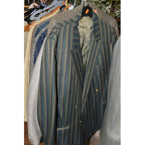 577 - A QUANTITY OF GENTLEMEN'S VINTAGE CLOTHING, comprising thirty four classic gentlemen's jackets, chec... 