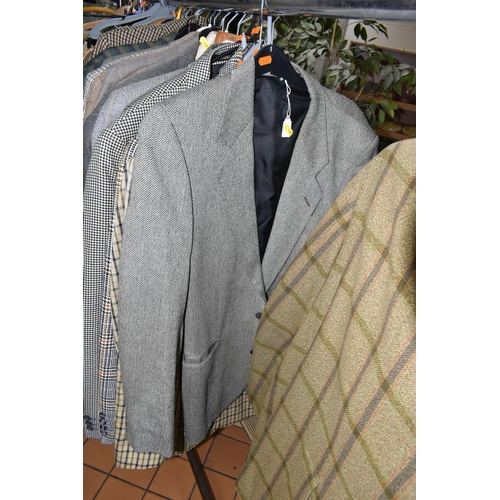 577 - A QUANTITY OF GENTLEMEN'S VINTAGE CLOTHING, comprising thirty four classic gentlemen's jackets, chec... 