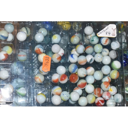 649 - A COLLECTION OF ASSORTED MARBLES, various types and sizes, to include swirls, opaques, clears, ball ... 