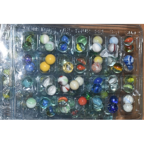 649 - A COLLECTION OF ASSORTED MARBLES, various types and sizes, to include swirls, opaques, clears, ball ... 