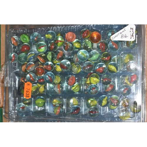 649 - A COLLECTION OF ASSORTED MARBLES, various types and sizes, to include swirls, opaques, clears, ball ... 