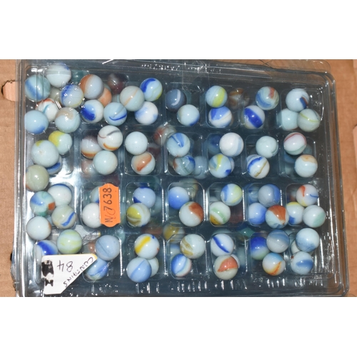 649 - A COLLECTION OF ASSORTED MARBLES, various types and sizes, to include swirls, opaques, clears, ball ... 