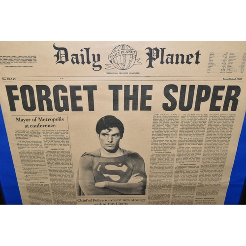 657 - SUPERMAN 'DAILY PLANET - FORGET THE SUPER' PROP NEWSPAPER, possibly from the 1977 film and featuring... 