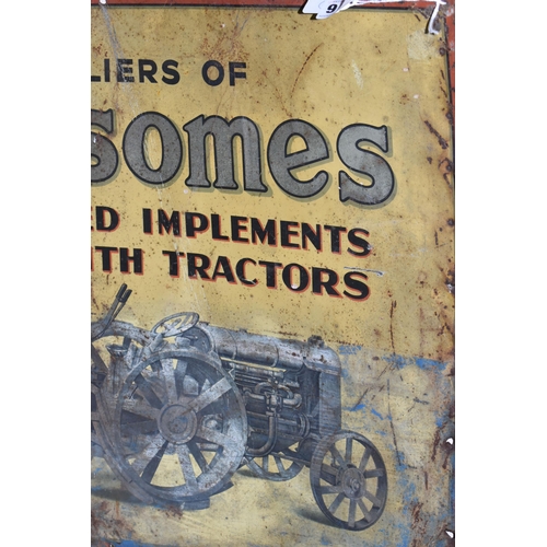 616 - A TIN METAL RANSOMES TRACTOR ADVERTISING SIGN, 48cm X 63.5cm (1) (Condition Report: creased in the c... 