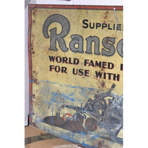 616 - A TIN METAL RANSOMES TRACTOR ADVERTISING SIGN, 48cm X 63.5cm (1) (Condition Report: creased in the c... 