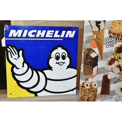 623 - THREE VINTAGE METAL ADVERTISING SIGNS, comprising an Italian Algida ice cream sign, approximate size... 