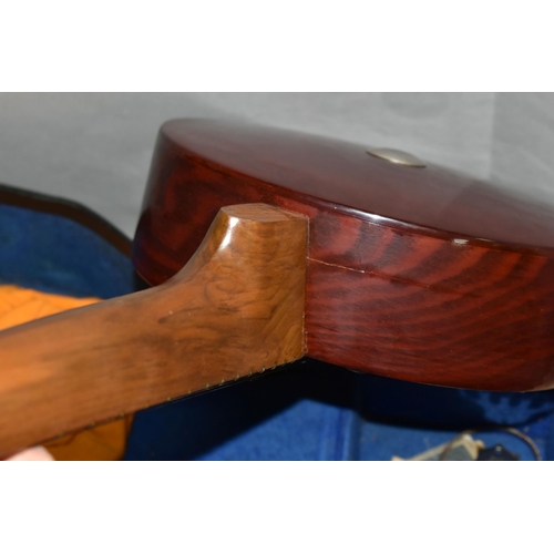 626 - AN UNBRANDED EIGHT STRINGED BANJOLIN, together with a hard case, some surface rust to the tailpiece ... 