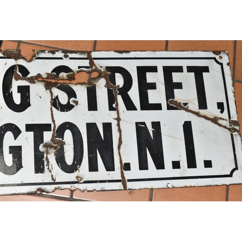 630 - TWO VINTAGE ENAMEL STREET SIGNS, comprising 'Baring Street, Islington N1' approximate size 341cm x 8... 