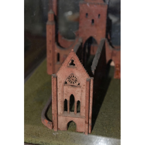 632 - A MODEL OF THE SWEET HEART ABBEY, New Abbey Dumfries in a wooden and glass glazed case, height 27cm ... 