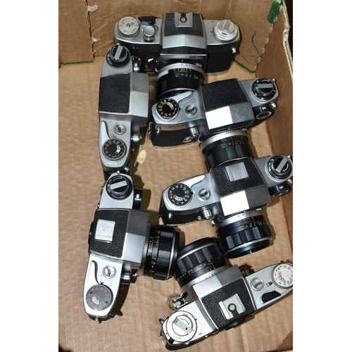 633 - SIX VINTAGE MIRANDA CAMERA BODIES AND FIVE MIRANDA LENSES, comprising four Sensorex bodies - one wit... 