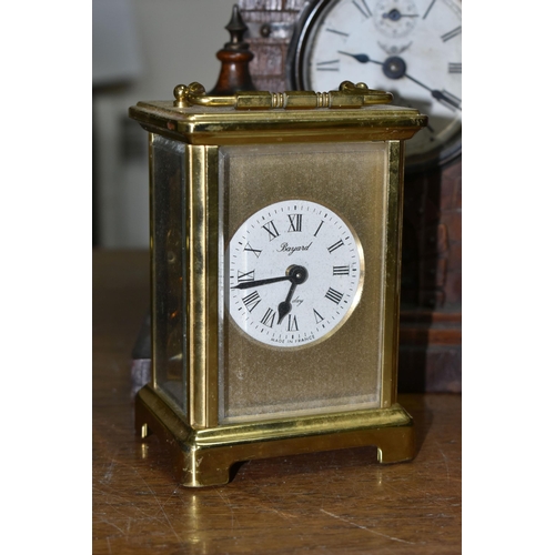 634 - TWO VINTAGE CLOCKS, comprising a brass Bayard 8 day carriage clock, in need of some attention and an... 