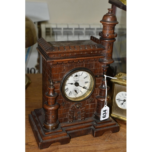 634 - TWO VINTAGE CLOCKS, comprising a brass Bayard 8 day carriage clock, in need of some attention and an... 