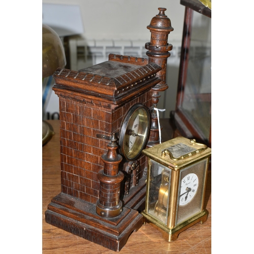 634 - TWO VINTAGE CLOCKS, comprising a brass Bayard 8 day carriage clock, in need of some attention and an... 