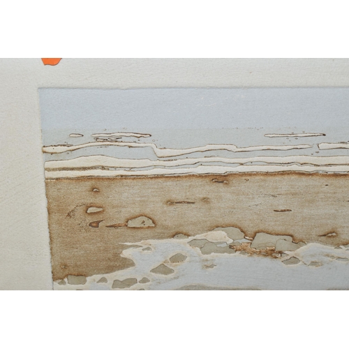 644 - TESSA BEAVER (1932-2018) 'LOW TIDE II' A SIGNED LIMITED EDITION SCREENPRINT, depicting a coastal lan... 