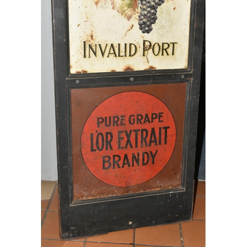 646 - A LARGE PUB ADVERTISING BOARD, comprising four metal advertising panels in a wooden frame with wall ... 