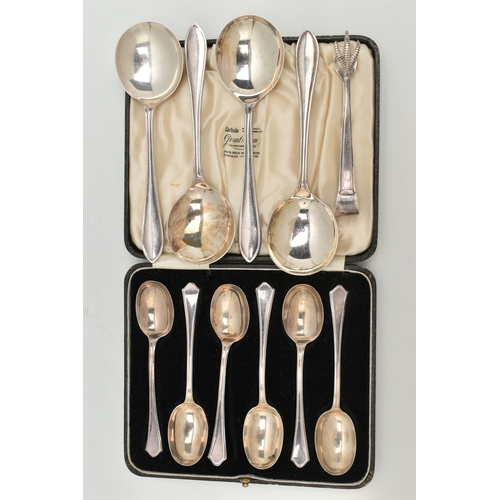 82 - A SELECTION OF SILVER CUTLERY, to include a small cased set of six silver teaspoons, hallmarked 'Bar... 