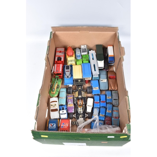 33 - A QUANTITY OF UNBOXED AND ASSORTED PLAYWORN DIECAST AND PLASTIC VEHICLES, to include Spot-On, Dinky,... 