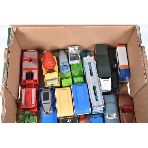 33 - A QUANTITY OF UNBOXED AND ASSORTED PLAYWORN DIECAST AND PLASTIC VEHICLES, to include Spot-On, Dinky,... 