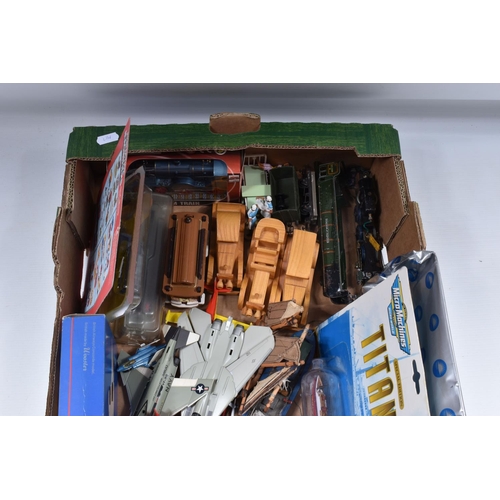 33 - A QUANTITY OF UNBOXED AND ASSORTED PLAYWORN DIECAST AND PLASTIC VEHICLES, to include Spot-On, Dinky,... 