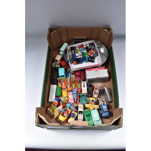 33 - A QUANTITY OF UNBOXED AND ASSORTED PLAYWORN DIECAST AND PLASTIC VEHICLES, to include Spot-On, Dinky,... 