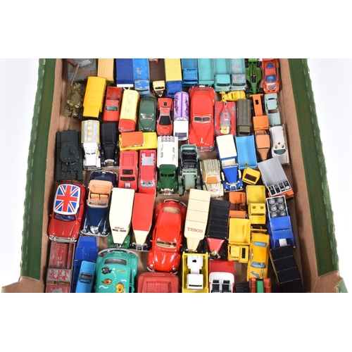 34 - A QUANTITY OF UNBOXED AND ASSORTED PLAYWORN DIECAST AND PLASTIC VEHICLES, to include Matchbox, Corgi... 