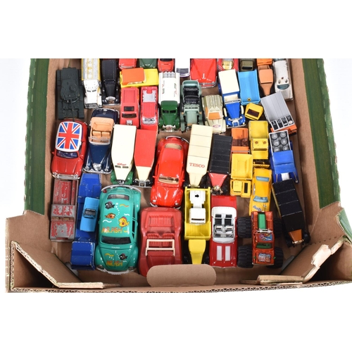 34 - A QUANTITY OF UNBOXED AND ASSORTED PLAYWORN DIECAST AND PLASTIC VEHICLES, to include Matchbox, Corgi... 