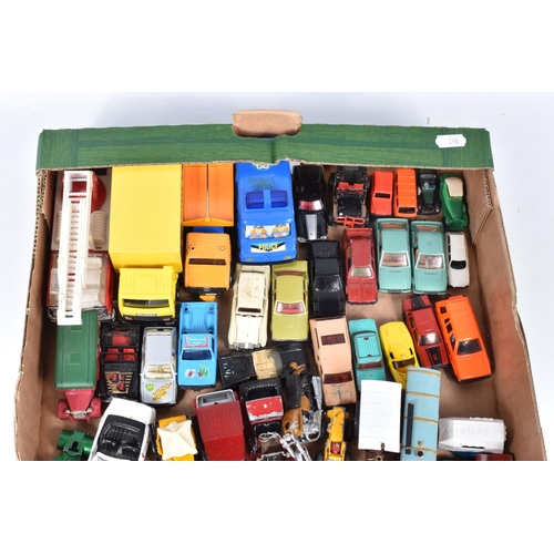 34 - A QUANTITY OF UNBOXED AND ASSORTED PLAYWORN DIECAST AND PLASTIC VEHICLES, to include Matchbox, Corgi... 