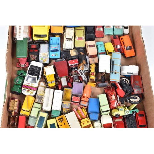 34 - A QUANTITY OF UNBOXED AND ASSORTED PLAYWORN DIECAST AND PLASTIC VEHICLES, to include Matchbox, Corgi... 