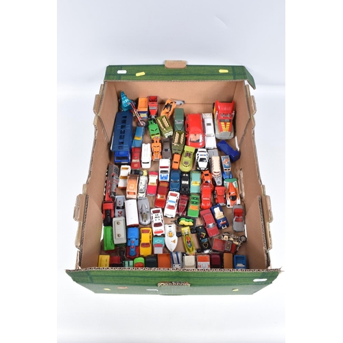 34 - A QUANTITY OF UNBOXED AND ASSORTED PLAYWORN DIECAST AND PLASTIC VEHICLES, to include Matchbox, Corgi... 