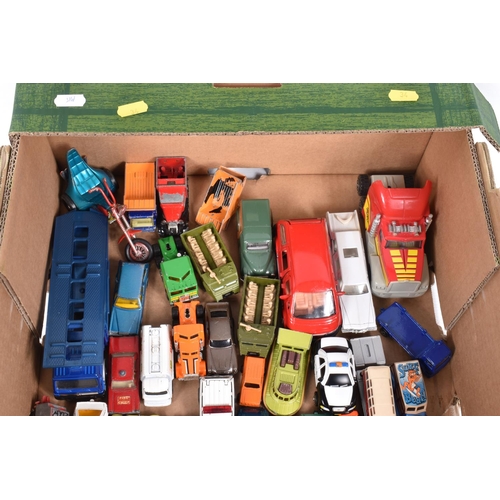 34 - A QUANTITY OF UNBOXED AND ASSORTED PLAYWORN DIECAST AND PLASTIC VEHICLES, to include Matchbox, Corgi... 