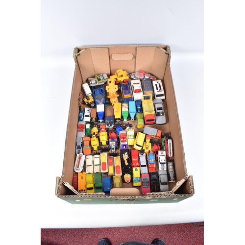 34 - A QUANTITY OF UNBOXED AND ASSORTED PLAYWORN DIECAST AND PLASTIC VEHICLES, to include Matchbox, Corgi... 