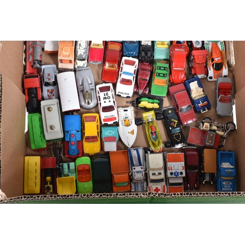 34 - A QUANTITY OF UNBOXED AND ASSORTED PLAYWORN DIECAST AND PLASTIC VEHICLES, to include Matchbox, Corgi... 