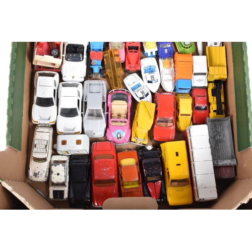 34 - A QUANTITY OF UNBOXED AND ASSORTED PLAYWORN DIECAST AND PLASTIC VEHICLES, to include Matchbox, Corgi... 