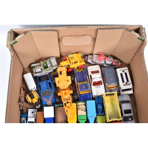 34 - A QUANTITY OF UNBOXED AND ASSORTED PLAYWORN DIECAST AND PLASTIC VEHICLES, to include Matchbox, Corgi... 