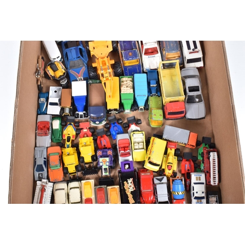 34 - A QUANTITY OF UNBOXED AND ASSORTED PLAYWORN DIECAST AND PLASTIC VEHICLES, to include Matchbox, Corgi... 