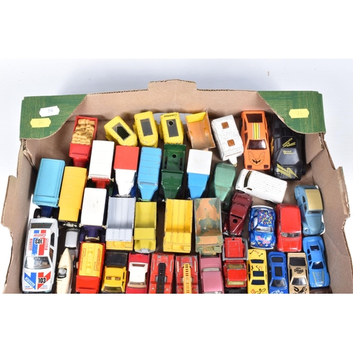 34 - A QUANTITY OF UNBOXED AND ASSORTED PLAYWORN DIECAST AND PLASTIC VEHICLES, to include Matchbox, Corgi... 