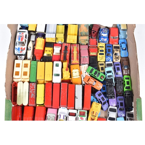 34 - A QUANTITY OF UNBOXED AND ASSORTED PLAYWORN DIECAST AND PLASTIC VEHICLES, to include Matchbox, Corgi... 