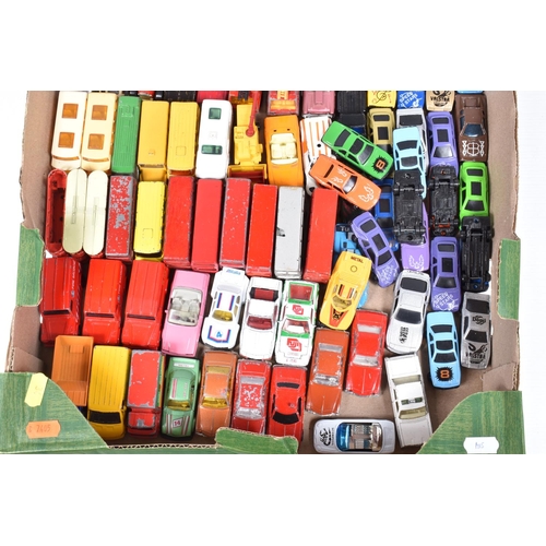 34 - A QUANTITY OF UNBOXED AND ASSORTED PLAYWORN DIECAST AND PLASTIC VEHICLES, to include Matchbox, Corgi... 