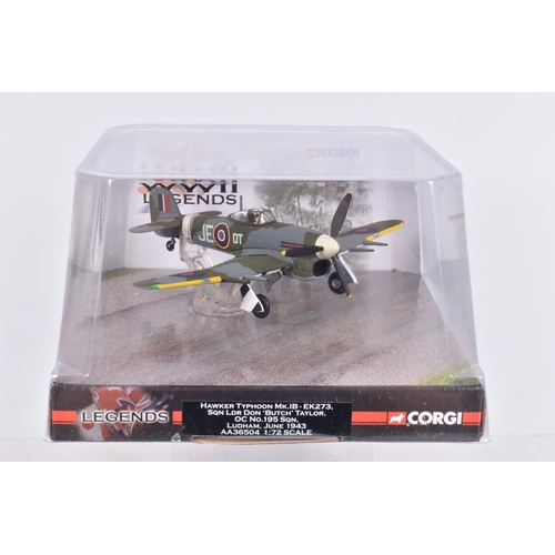 35 - SIX BOXED CORGI 1:72 SCALE WWII LEGENDS RANGE MILITARY AIRCRAFT MODELS, to include a Chance Vought F... 