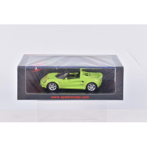 37 - SIX BOXED 1:43 SCALE SPARK MODEL MINIMAX VEHICLES to include a Lotus Elise S1 Sport 160 in green  it... 