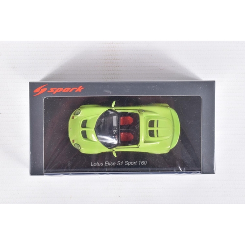 37 - SIX BOXED 1:43 SCALE SPARK MODEL MINIMAX VEHICLES to include a Lotus Elise S1 Sport 160 in green  it... 