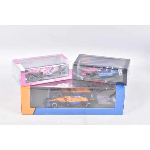 39 - THREE BOXED 1:43 SCALE SPARK MODEL MINIMAX VEHICLES to include a Brabham BT60B British Granada Prix ... 