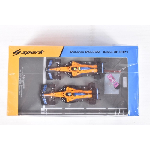 39 - THREE BOXED 1:43 SCALE SPARK MODEL MINIMAX VEHICLES to include a Brabham BT60B British Granada Prix ... 