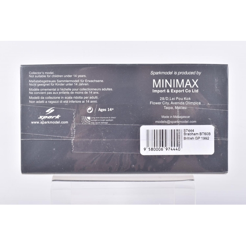 39 - THREE BOXED 1:43 SCALE SPARK MODEL MINIMAX VEHICLES to include a Brabham BT60B British Granada Prix ... 