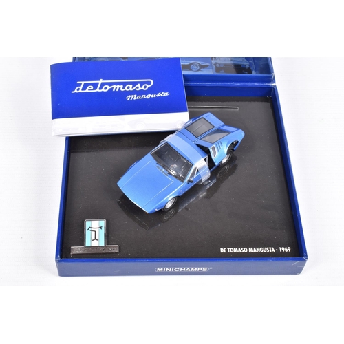 42 - THREE BOXED MINICHAMPS 1:43 SCALE MODELS IN PRESENTATION BOXES, to include an Audi Sport Quattro S1 ... 